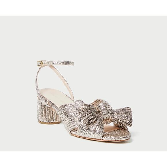 Loeffler Randall Dahlia Pleated Bow Heel Sandal in Champagne 6 - Picture 2 of 4